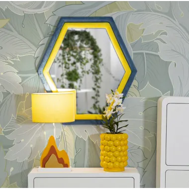 LUSTRO NA ŚCIANĘ TONY Aksamitny Niebieski/Żółty 75X4X80 cm (WYMIARY LUSTRA 58X65 cm)